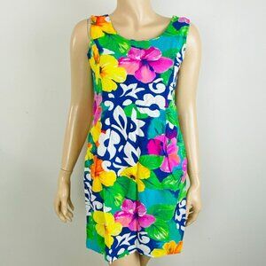 Jams World Tropical Brilliant Colored Floral Dress Women's 9 Vintage USA Made